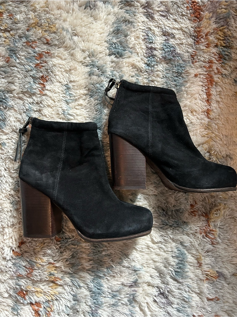 Black Suede Block Heel Ankle Boots